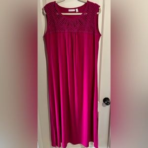 Susan Graver Sleeveless Pink Maxi Dress with Crochet Bodice Detail